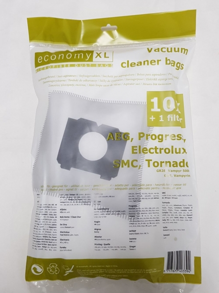 10 Staubsaugerbeutel ECO kompatibel mit AEG,PROGRESS,ELECTROLUX,TORNADO,ECONOMY